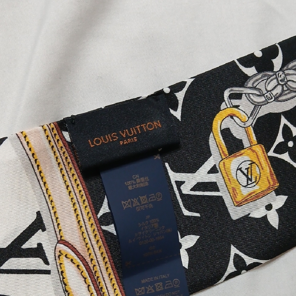Louis Vuitton Monogram Silk Scarf in Black, White, and Gold - Picture 3 of 5